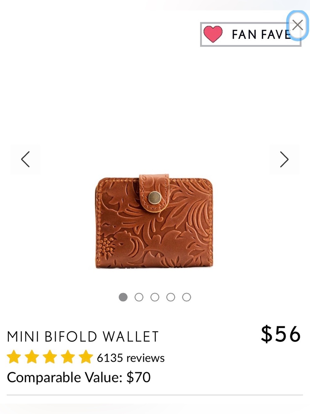 Portland Leather Mini Bifold Wallet in Tan Floral Emboss